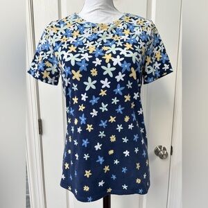 Talbots short sleeve floral blue pullover stretchy lightweight cotton Size S